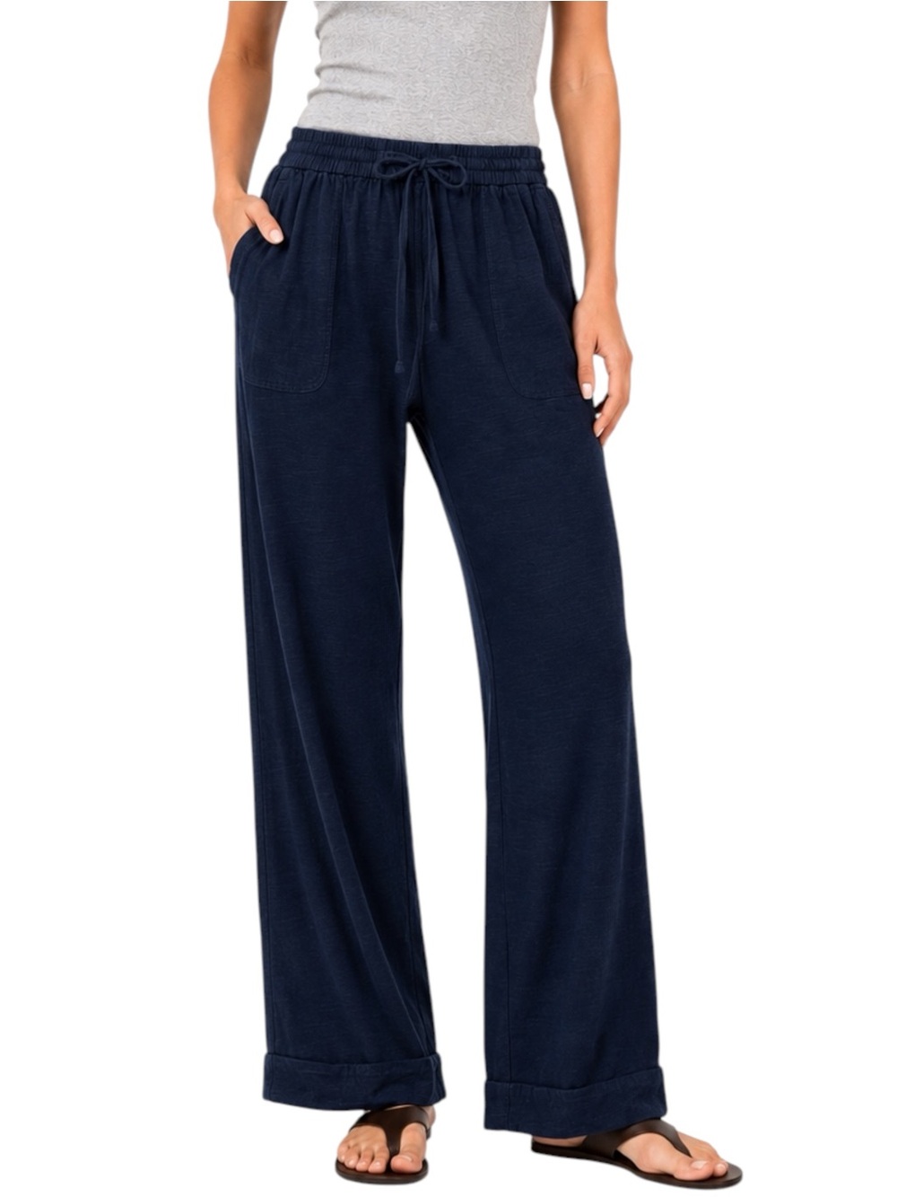 BANANA REPUBLIC High Rise Linen Blend Pull On Navy Blue Pant Medium